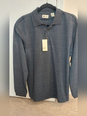 Haggar Blue Windowpane Long-Sleeve Polo